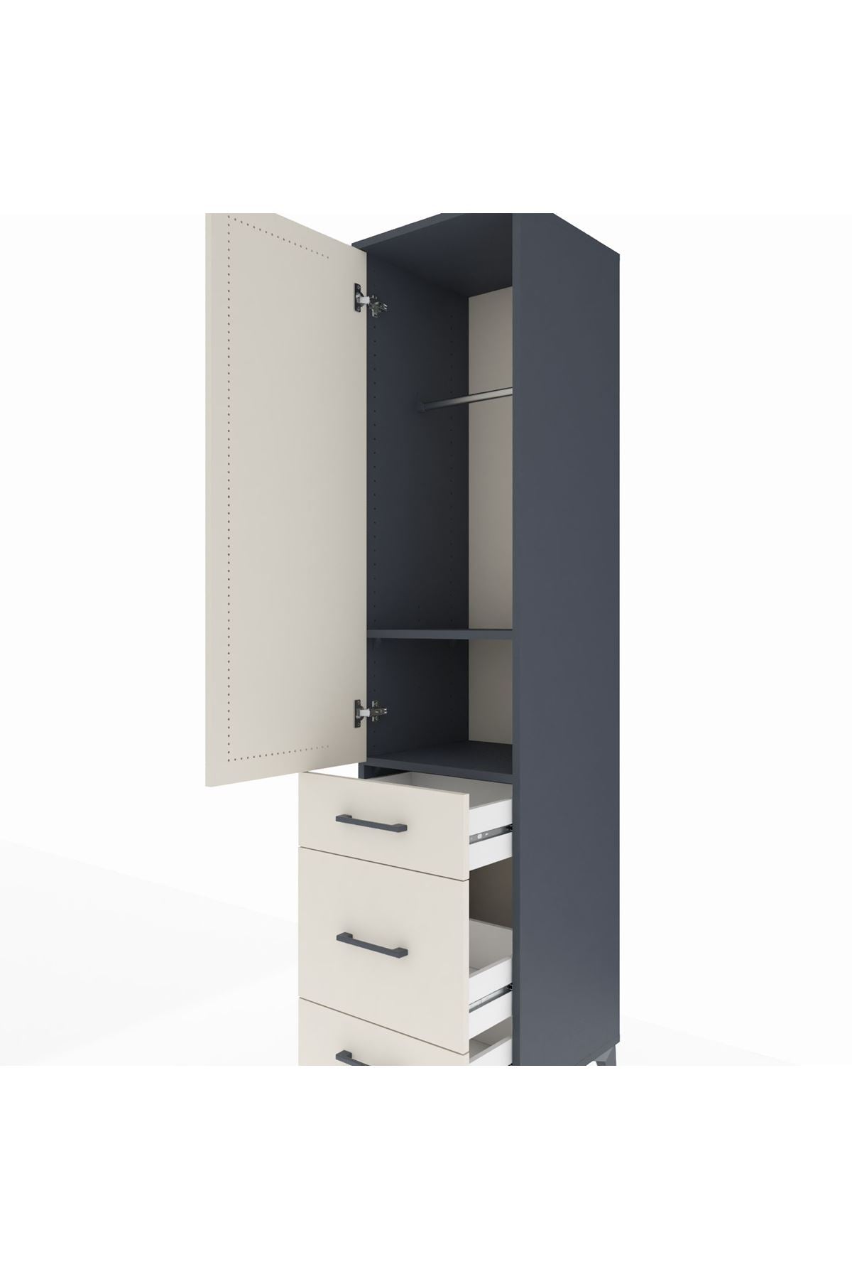 Hyperion Dolap 2 Raflı 3 Çekmeceli Tek Askılı 44x44x195 Antrasit-Aytaşı