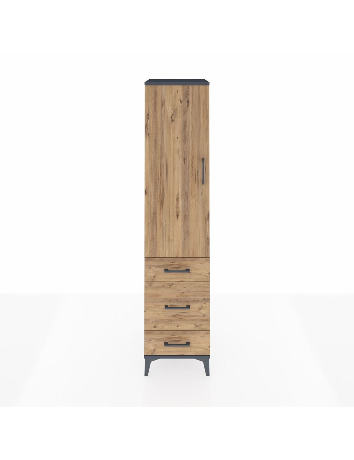 Hyperion Dolap 2 Raflı 3 Çekmeceli Tek Askılı 44x44x195 Antrasit-Çam