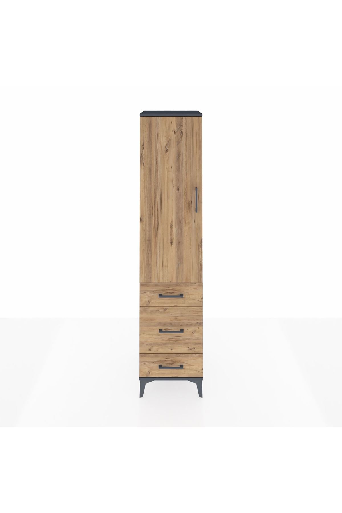 Hyperion Dolap 2 Raflı 3 Çekmeceli Tek Askılı 44x44x195 Antrasit-Çam