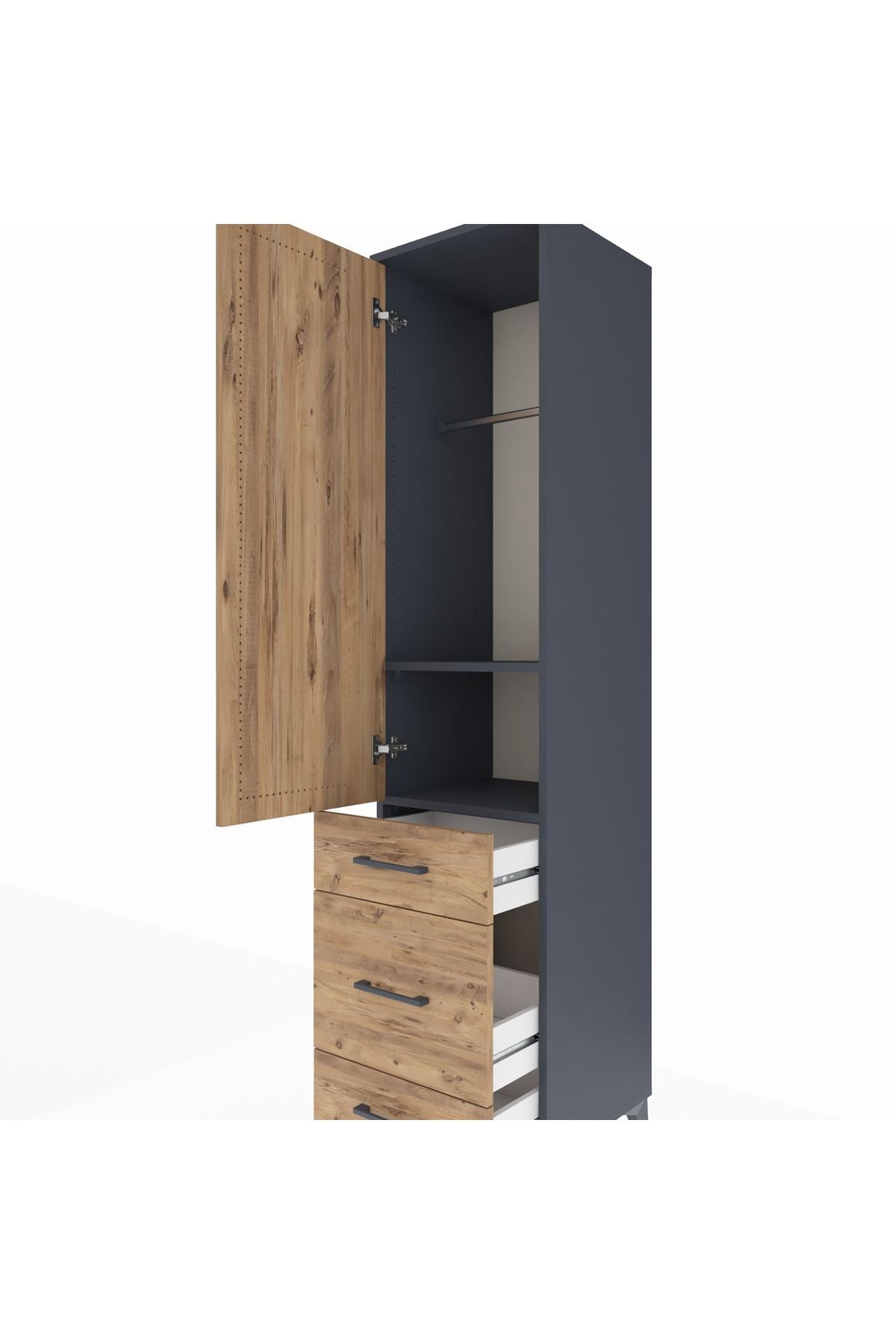 Hyperion Dolap 2 Raflı 3 Çekmeceli Tek Askılı 44x44x195 Antrasit-Çam