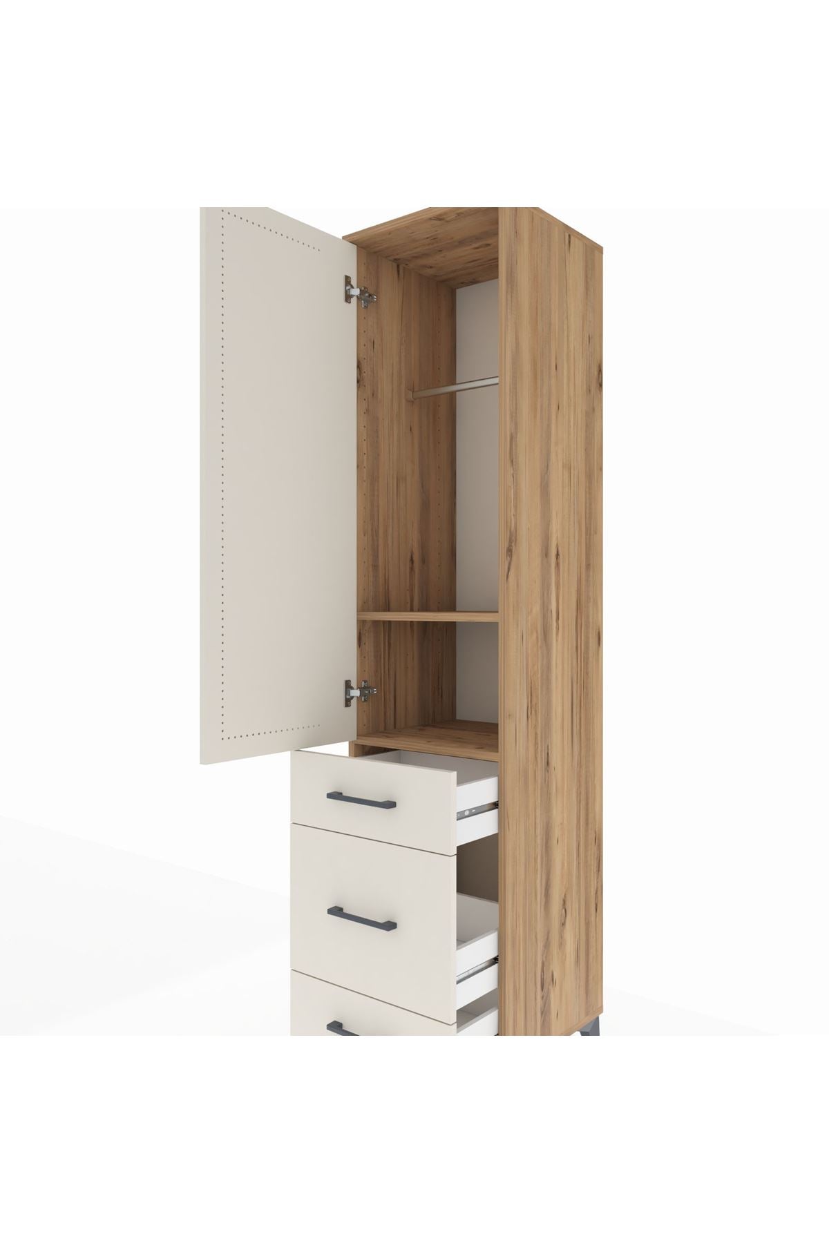 Hyperion Dolap 2 Raflı 3 Çekmeceli Tek Askılı 44x44x195 Çam-Aytaşı