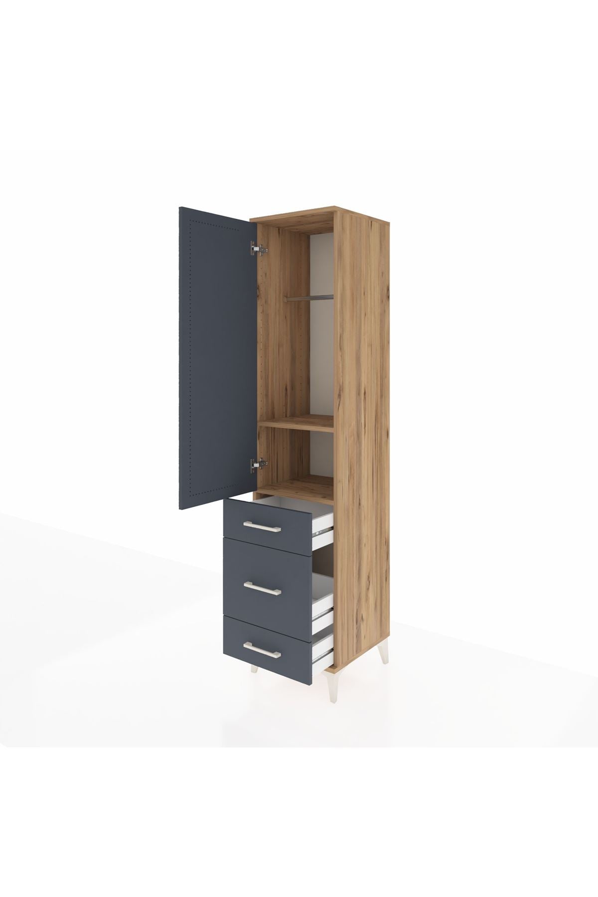 Hyperion Dolap 2 Raflı 3 Çekmeceli Tek Askılı 44x44x195 Çam-Antrasit