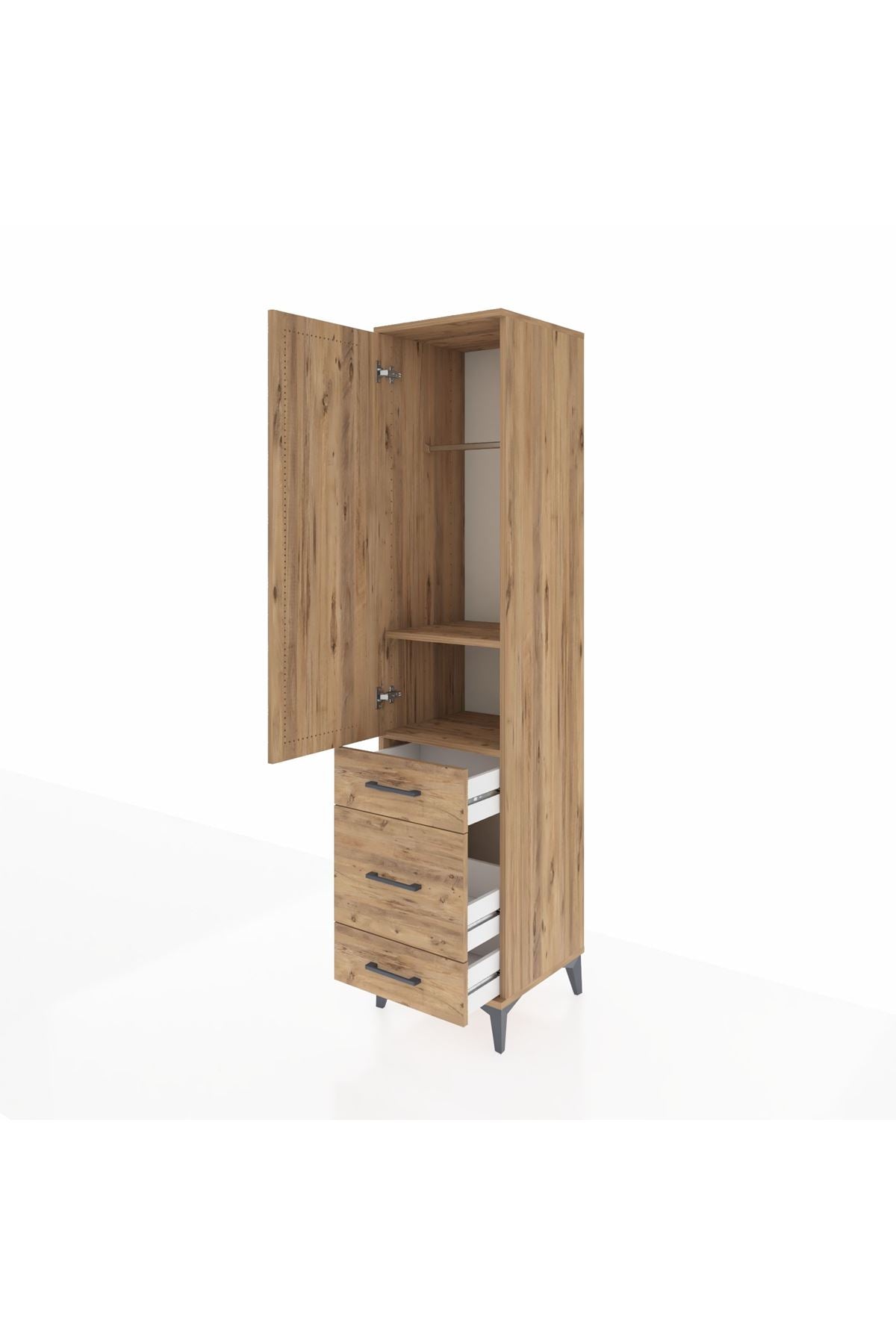 Hyperion Dolap 2 Raflı 3 Çekmeceli Tek Askılı 44x44x195 Çam-Çam