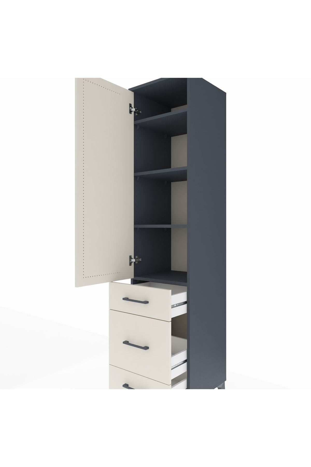 Hyperion Dolap 4 Raflı 3 Çekmeceli Tek Kapaklı 44x44x195 Antrasit-Aytaşı