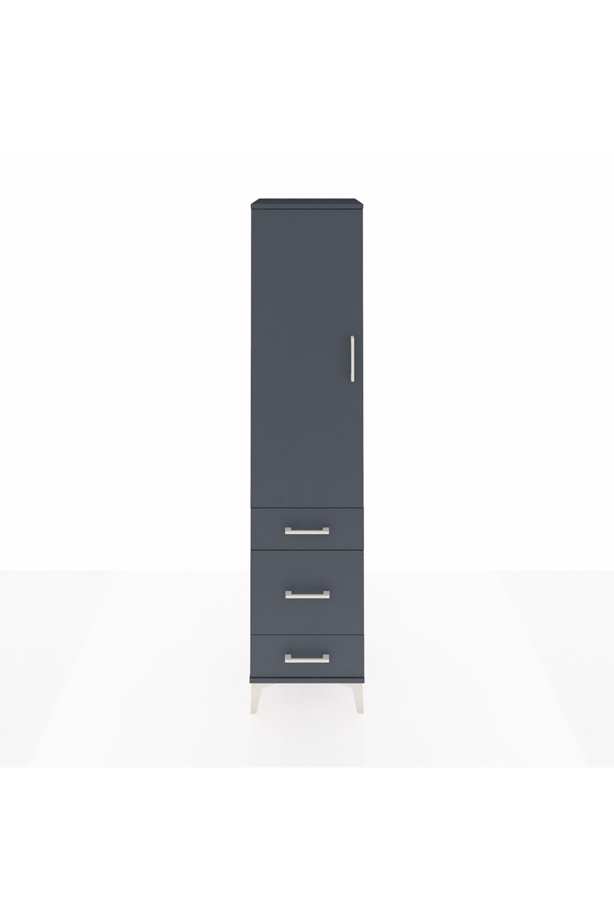 Hyperion Dolap 4 Raflı 3 Çekmeceli Tek Kapaklı 44x44x195 Antrasit-Antrasit