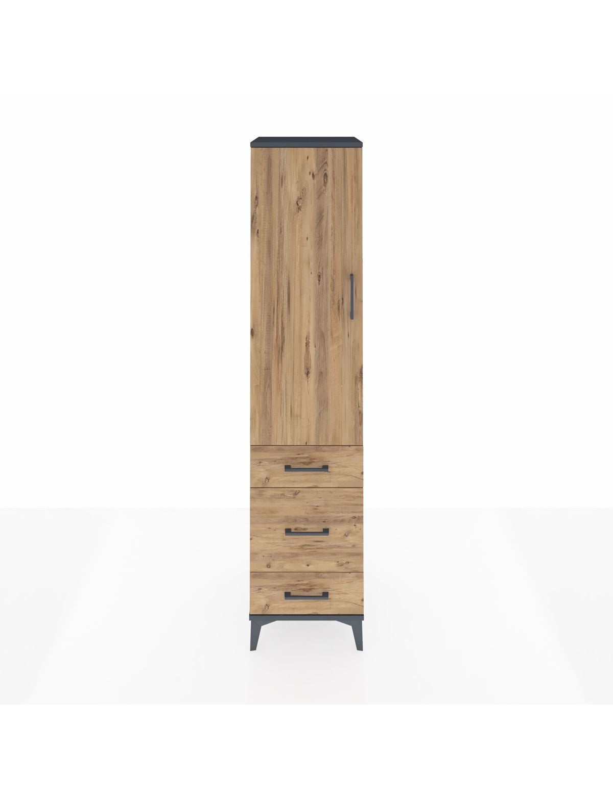 Hyperion Dolap 4 Raflı 3 Çekmeceli Tek Kapaklı 44x44x195 Antrasit-Çam