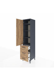 Hyperion Dolap 4 Raflı 3 Çekmeceli Tek Kapaklı 44x44x195 Antrasit-Çam