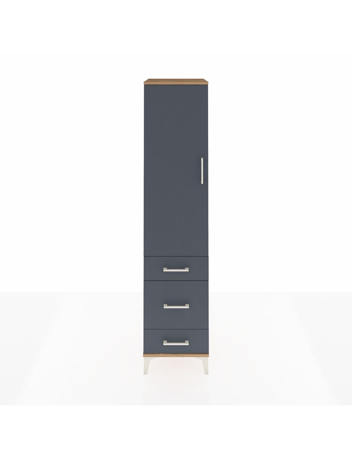 Hyperion Dolap 4 Raflı 3 Çekmeceli Tek Kapaklı 44x44x195 Çam-Antrasit