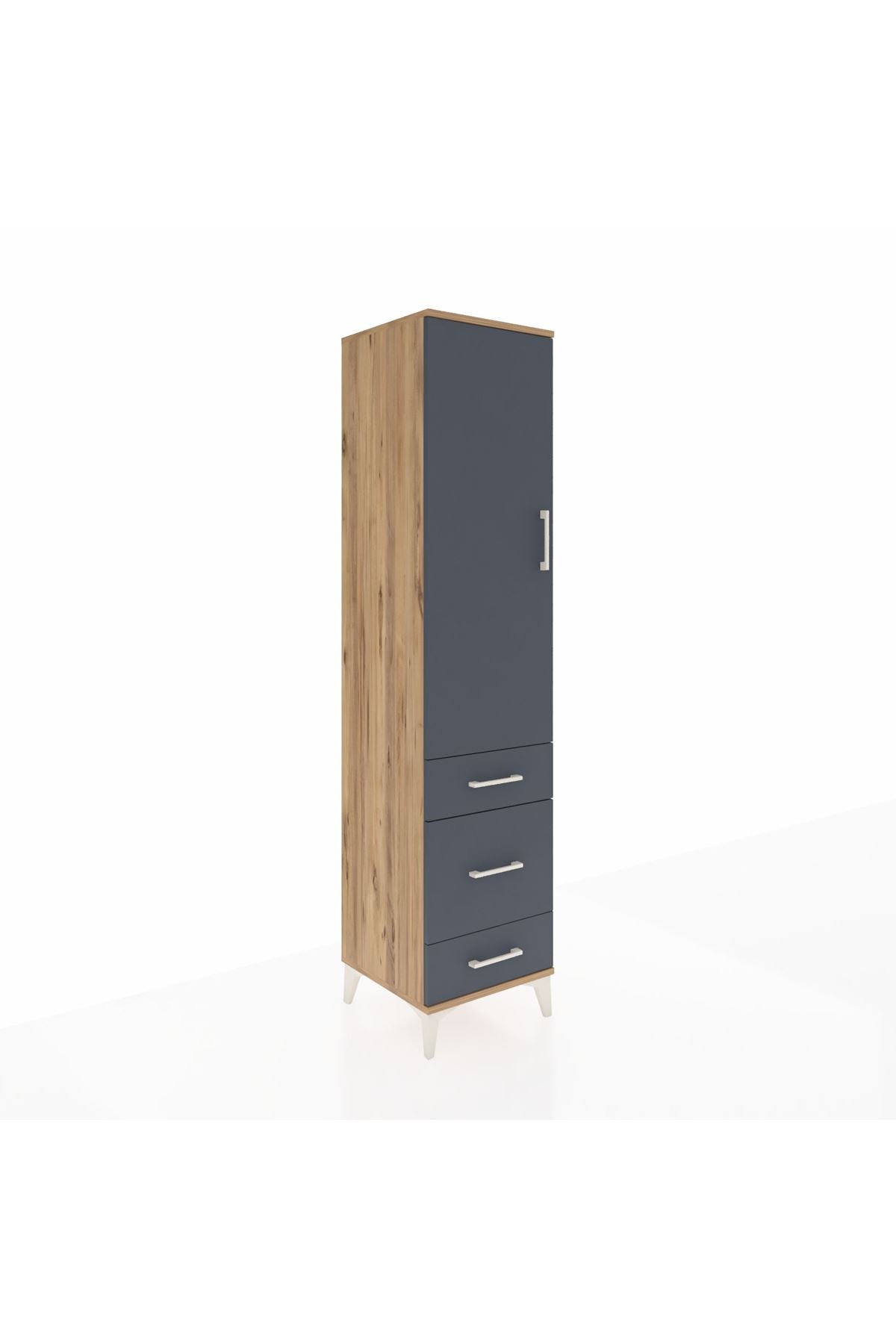 Hyperion Dolap 4 Raflı 3 Çekmeceli Tek Kapaklı 44x44x195 Çam-Antrasit