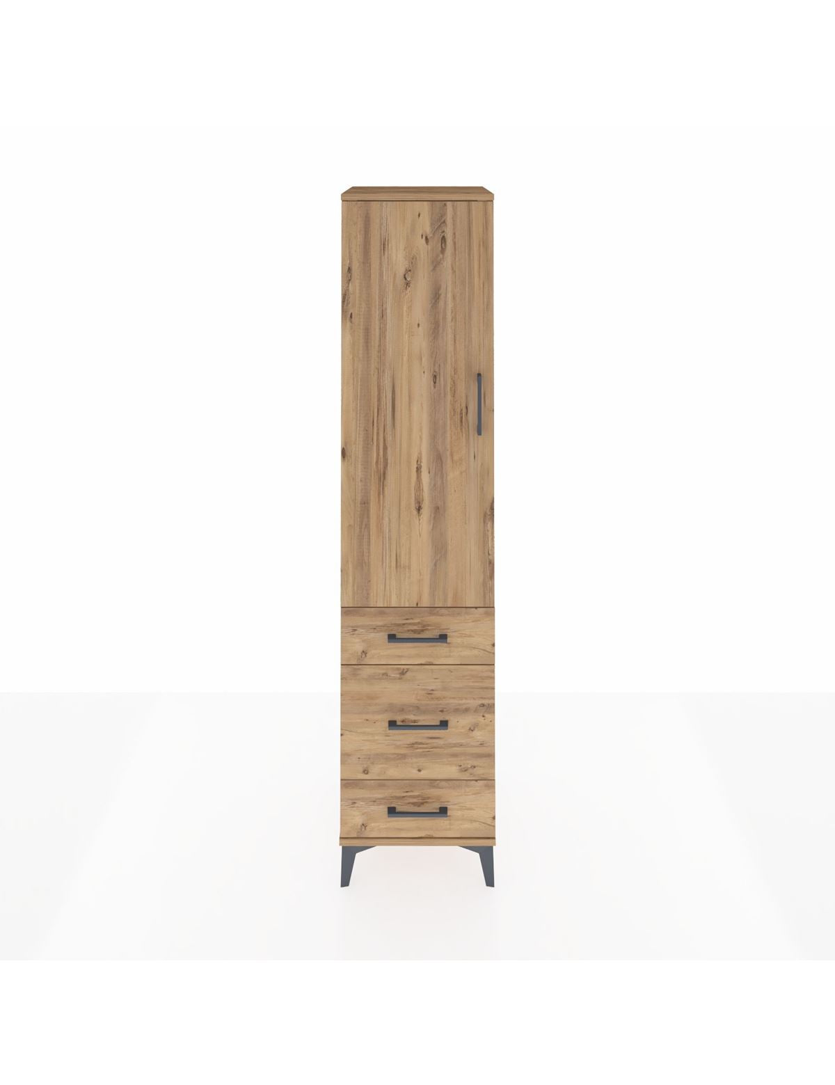 Hyperion Dolap 4 Raflı 3 Çekmeceli Tek Kapaklı 44x44x195 Çam-Çam