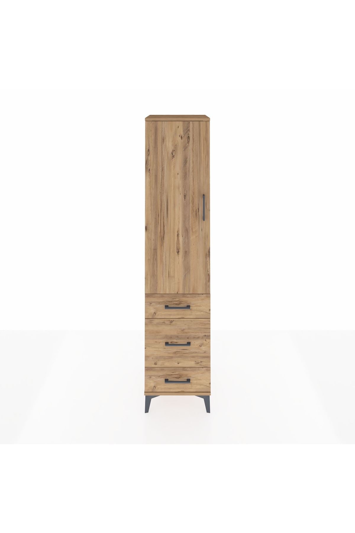 Hyperion Dolap 4 Raflı 3 Çekmeceli Tek Kapaklı 44x44x195 Çam-Çam