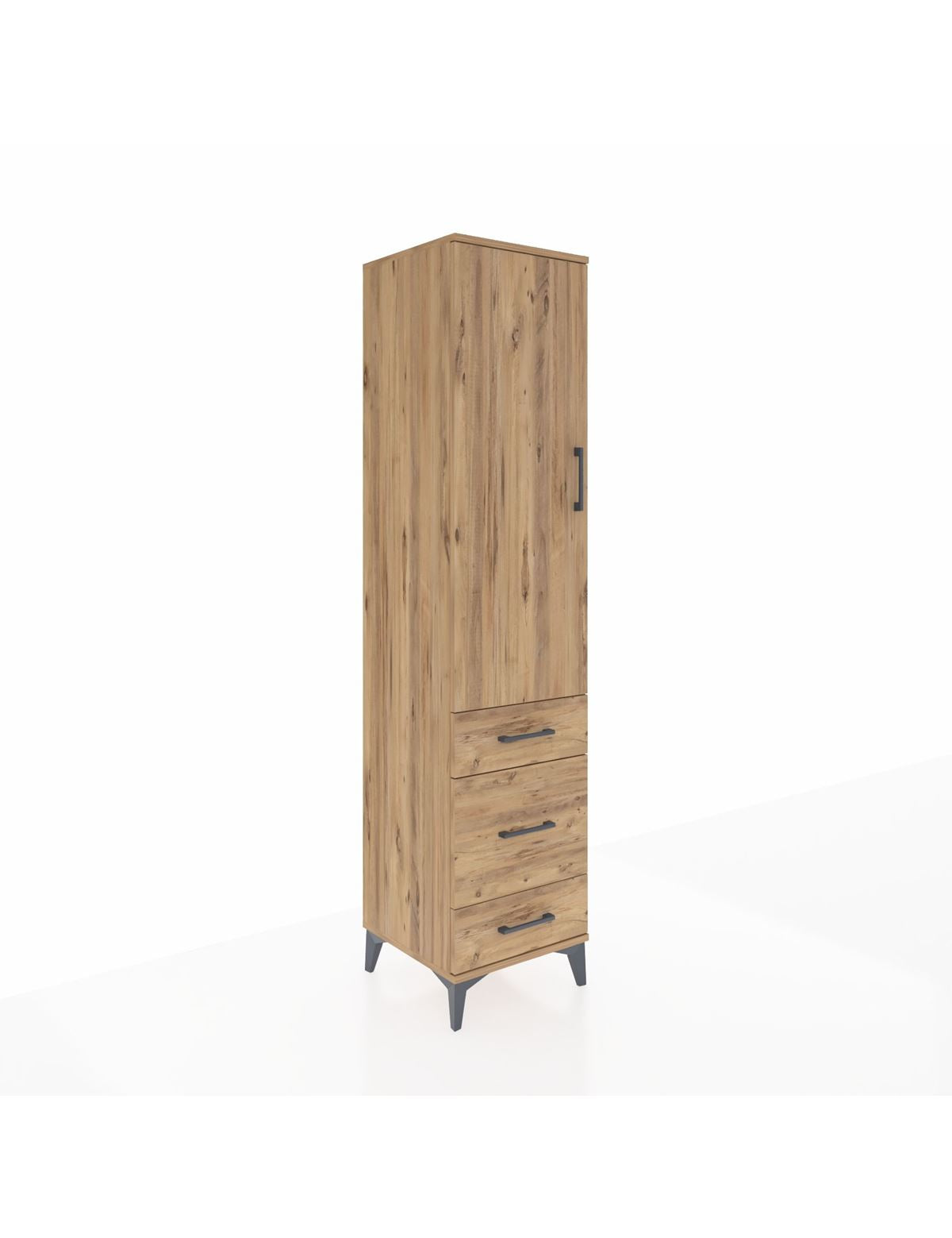 Hyperion Dolap 4 Raflı 3 Çekmeceli Tek Kapaklı 44x44x195 Çam-Çam