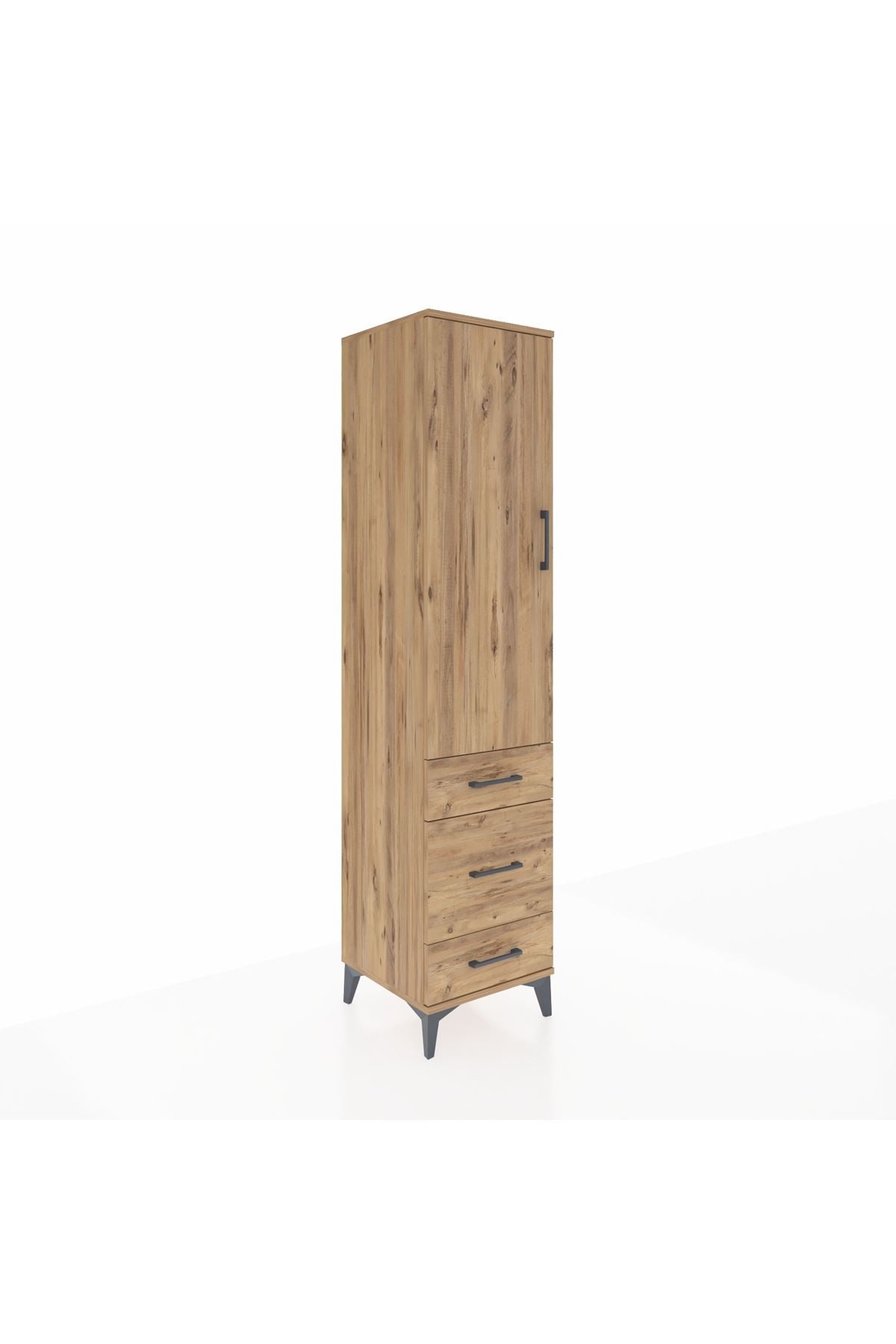 Hyperion Dolap 4 Raflı 3 Çekmeceli Tek Kapaklı 44x44x195 Çam-Çam