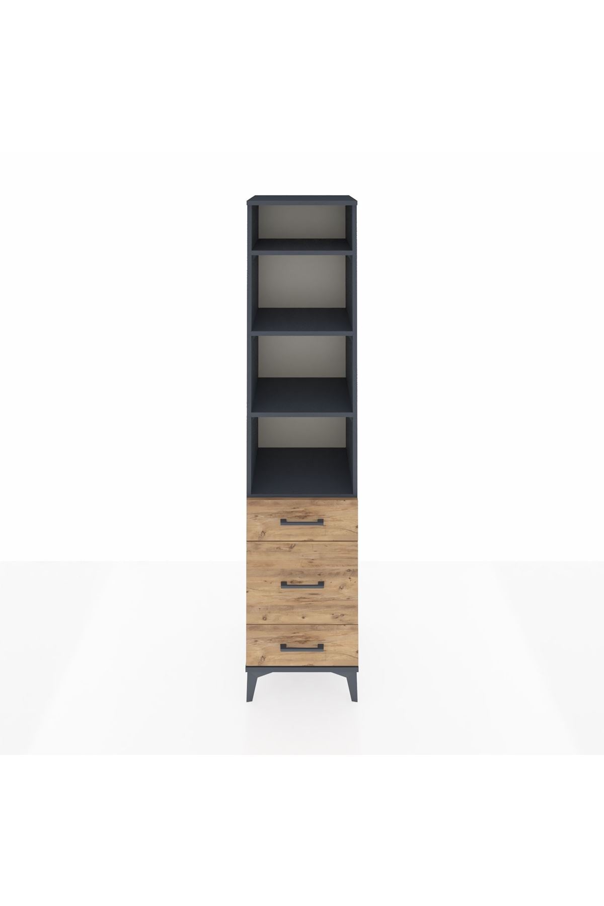 Hyperion Dolap 4 Raflı 3 Çekmeceli 44x44x195 Antrasit-Çam