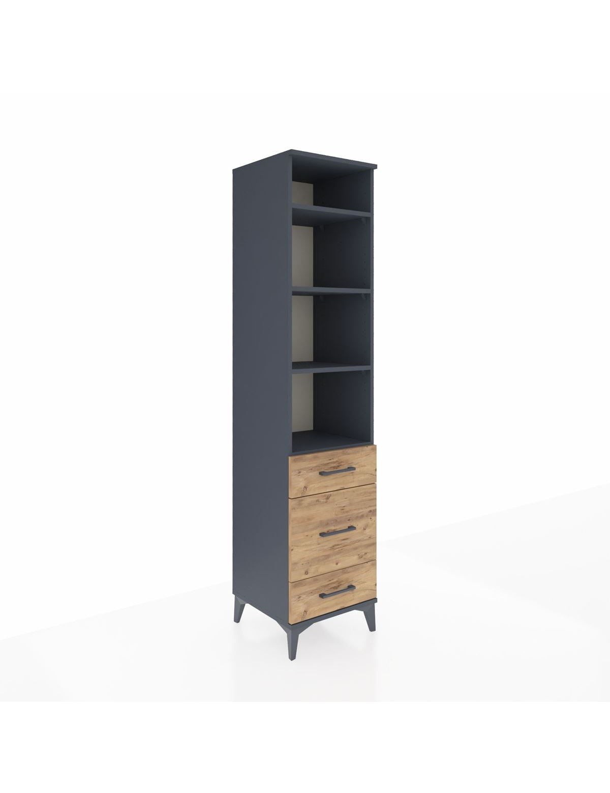 Hyperion Dolap 4 Raflı 3 Çekmeceli 44x44x195 Antrasit-Çam