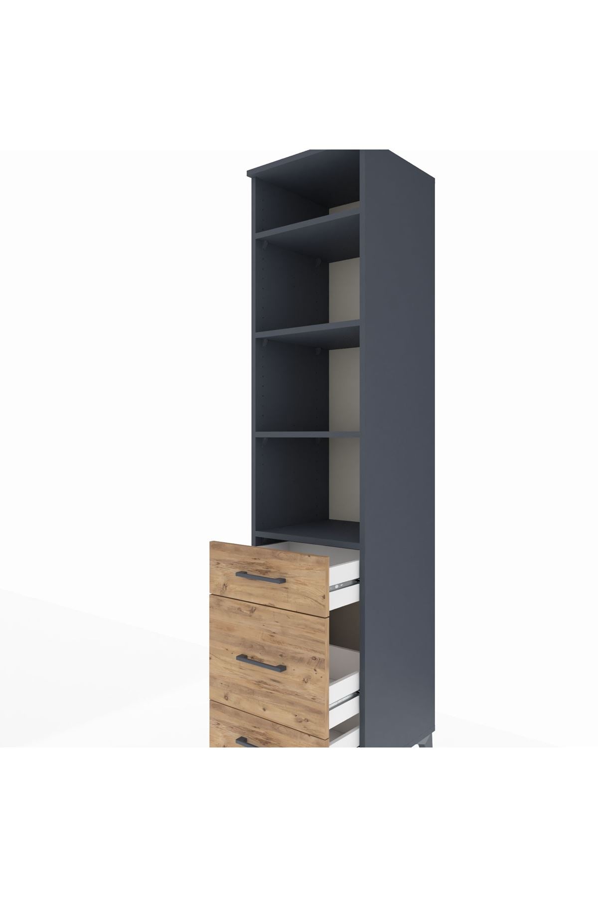 Hyperion Dolap 4 Raflı 3 Çekmeceli 44x44x195 Antrasit-Çam