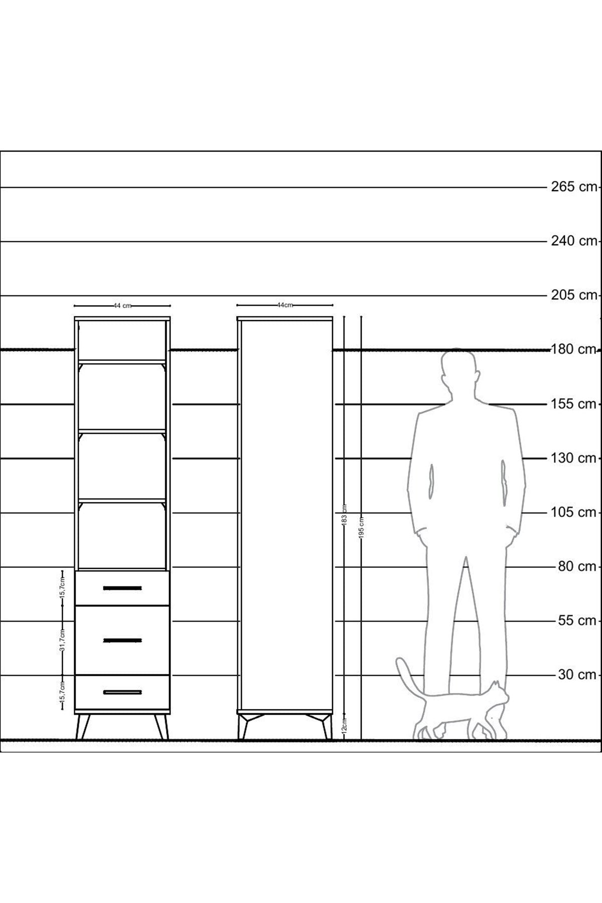 Hyperion Dolap 4 Raflı 3 Çekmeceli 44x44x195 Çam-Aytaşı