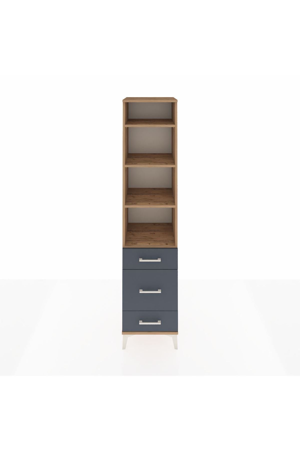 Hyperion Dolap 4 Raflı 3 Çekmeceli 44x44x195 Çam-Antrasit