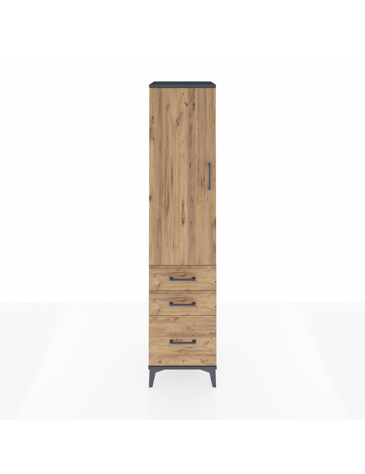 Hyperion Dolap 2 Raflı 3 Çekmeceli Tek Askılı 44x44x195 Antrasit-Çam