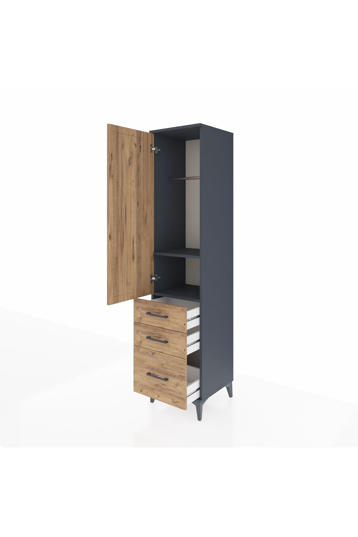 Hyperion Dolap 2 Raflı 3 Çekmeceli Tek Askılı 44x44x195 Antrasit-Çam