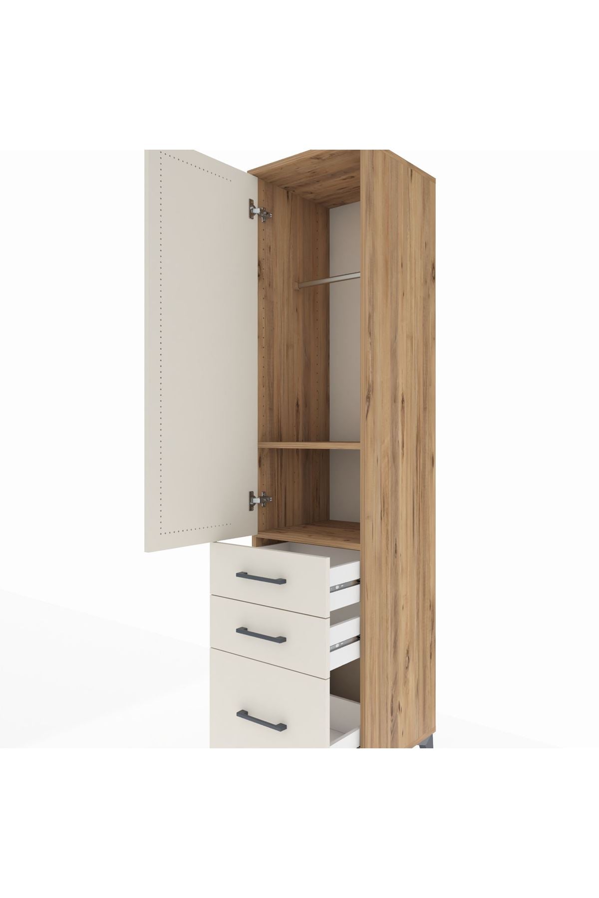 Hyperion Dolap 2 Raflı 3 Çekmeceli Tek Askılı 44x44x195 Çam-Aytaşı