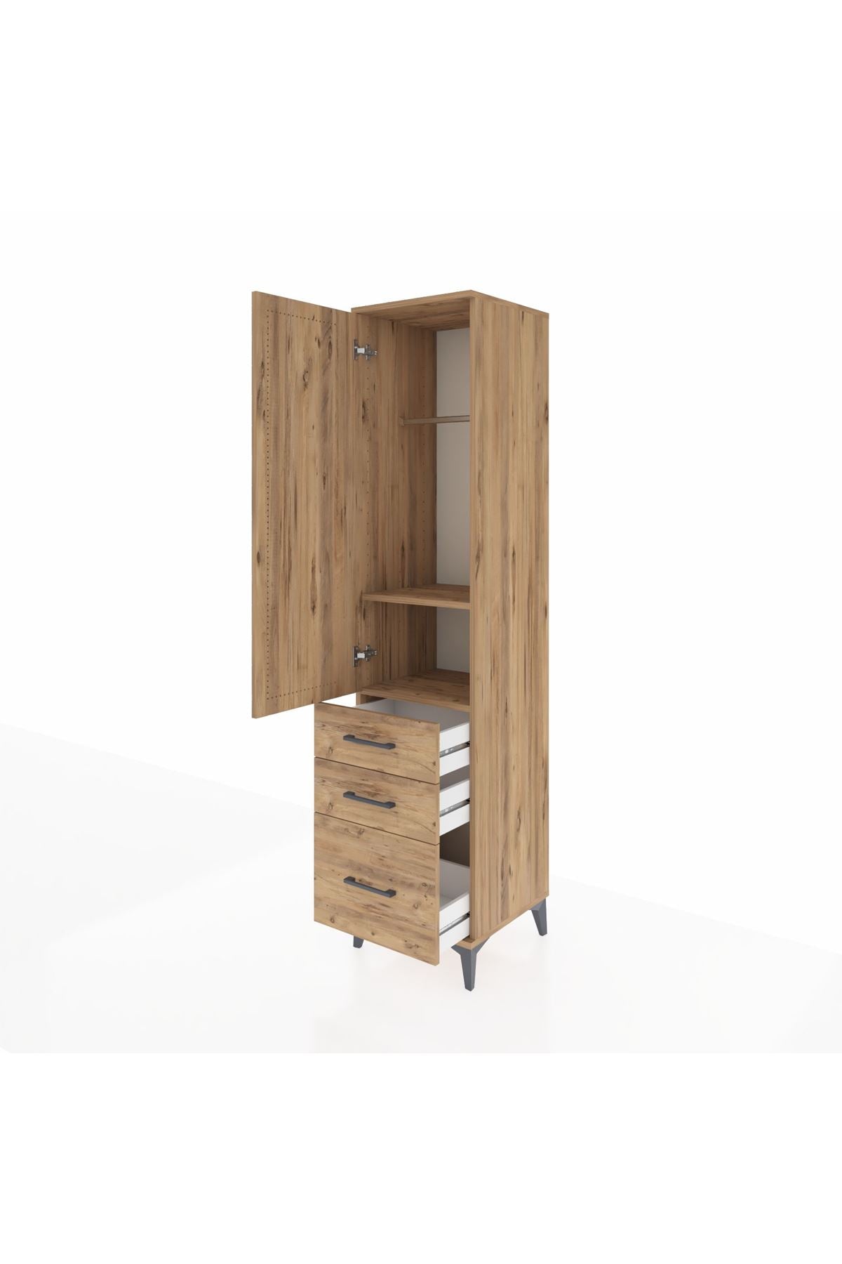 Hyperion Dolap 2 Raflı 3 Çekmeceli Tek Askılı 44x44x195 Çam-Çam