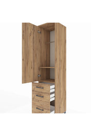 Hyperion Dolap 2 Raflı 3 Çekmeceli Tek Askılı 44x44x195 Çam-Çam