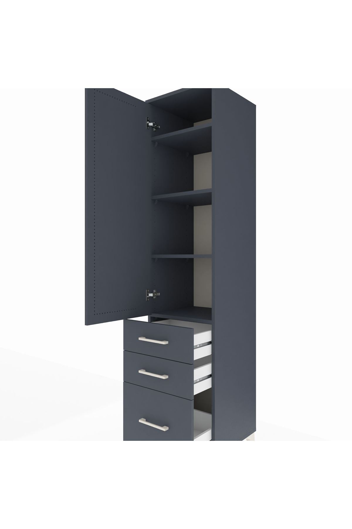 Hyperion Dolap 4 Raflı 3 Çekmeceli Tek Kapaklı 44x44x195 Antrasit-Antrasit