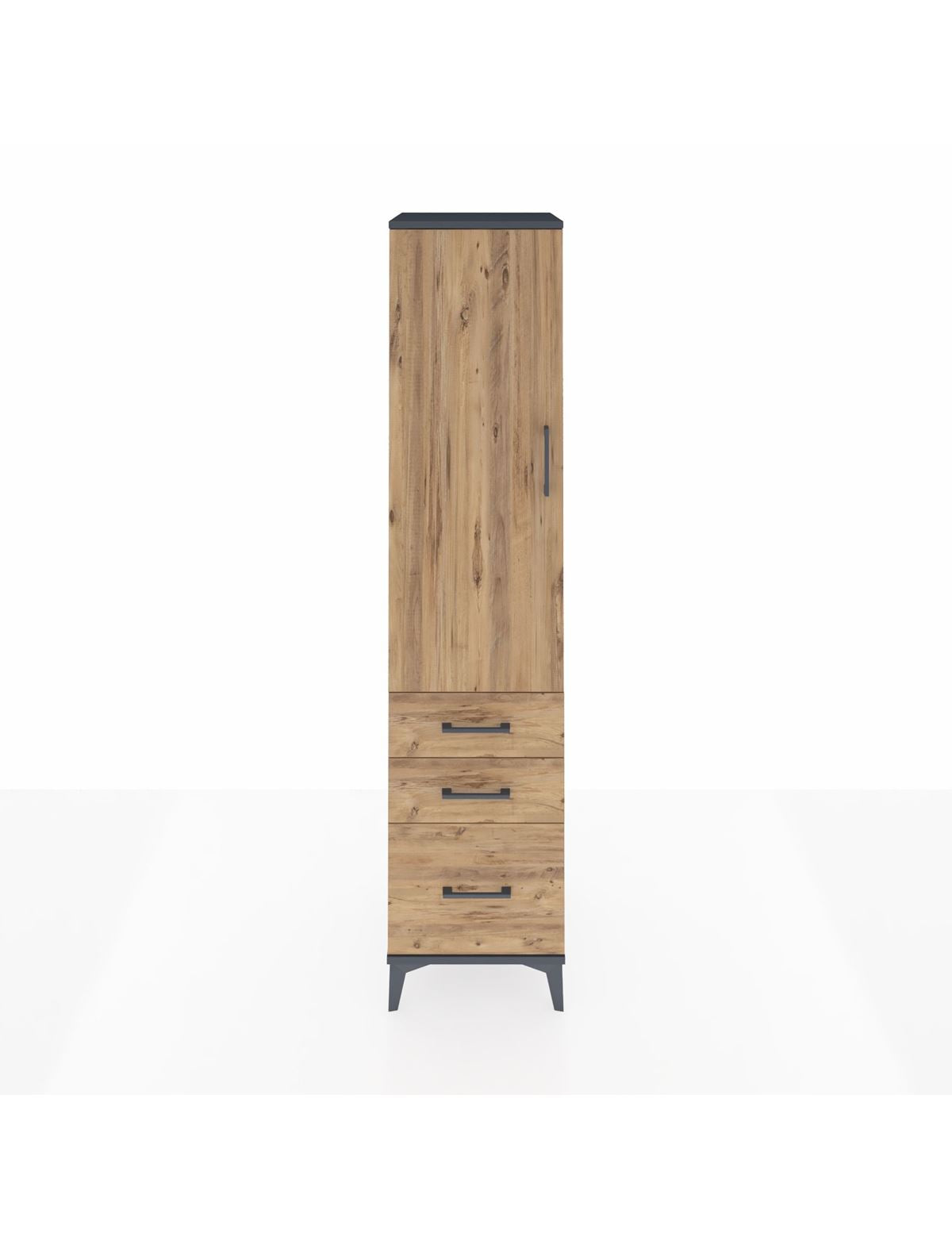 Hyperion Dolap 4 Raflı 3 Çekmeceli Tek Kapaklı 44x44x195 Antrasit-Çam