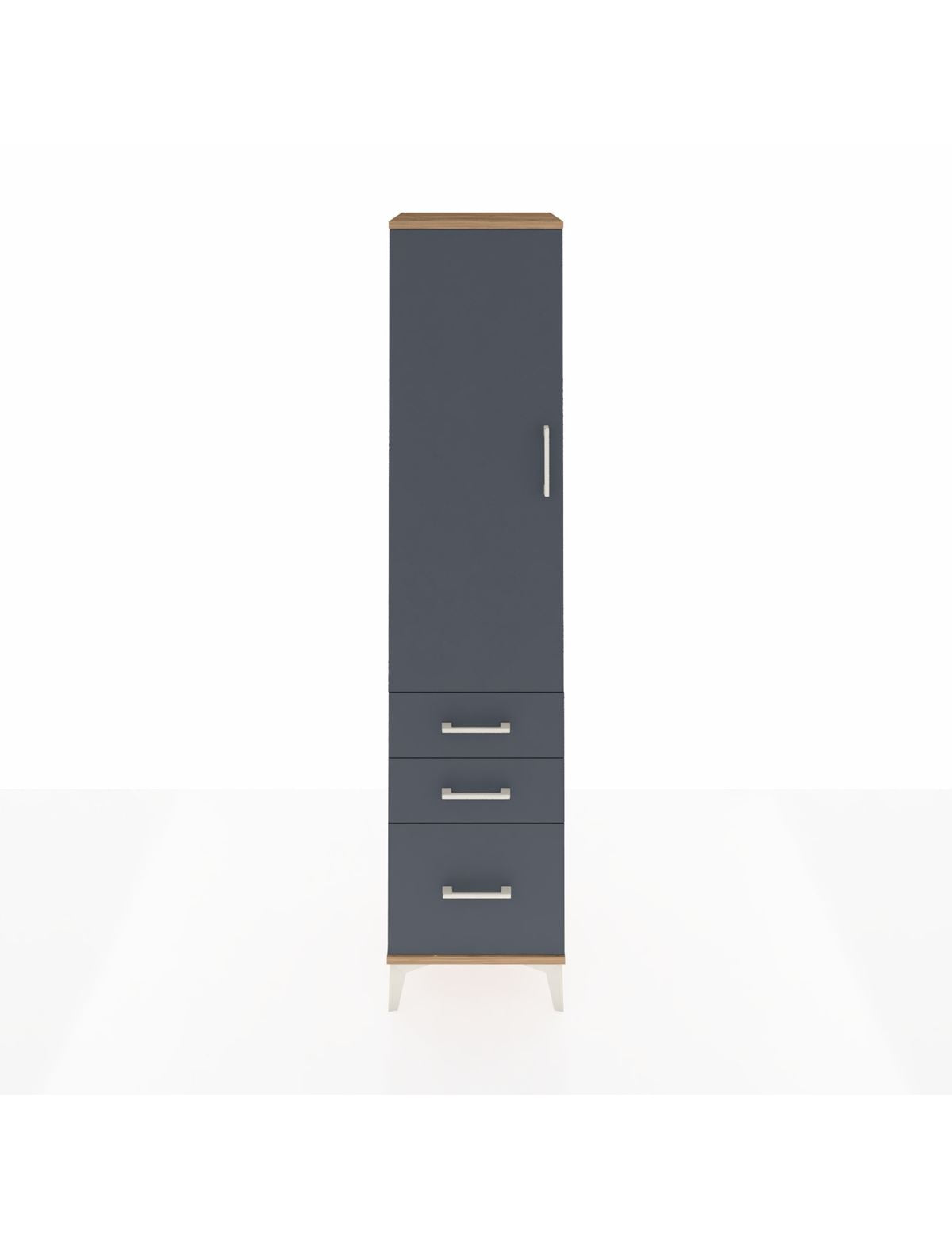 Hyperion Dolap 4 Raflı 3 Çekmeceli Tek Kapaklı 44x44x195 Çam-Antrasit