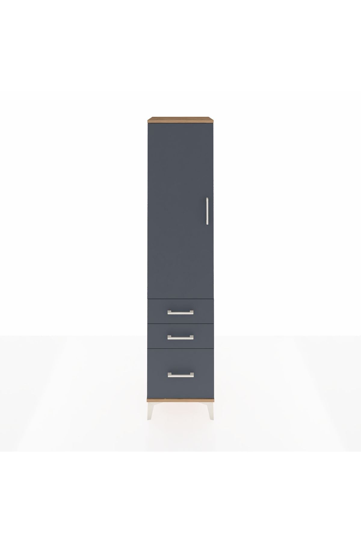 Hyperion Dolap 4 Raflı 3 Çekmeceli Tek Kapaklı 44x44x195 Çam-Antrasit