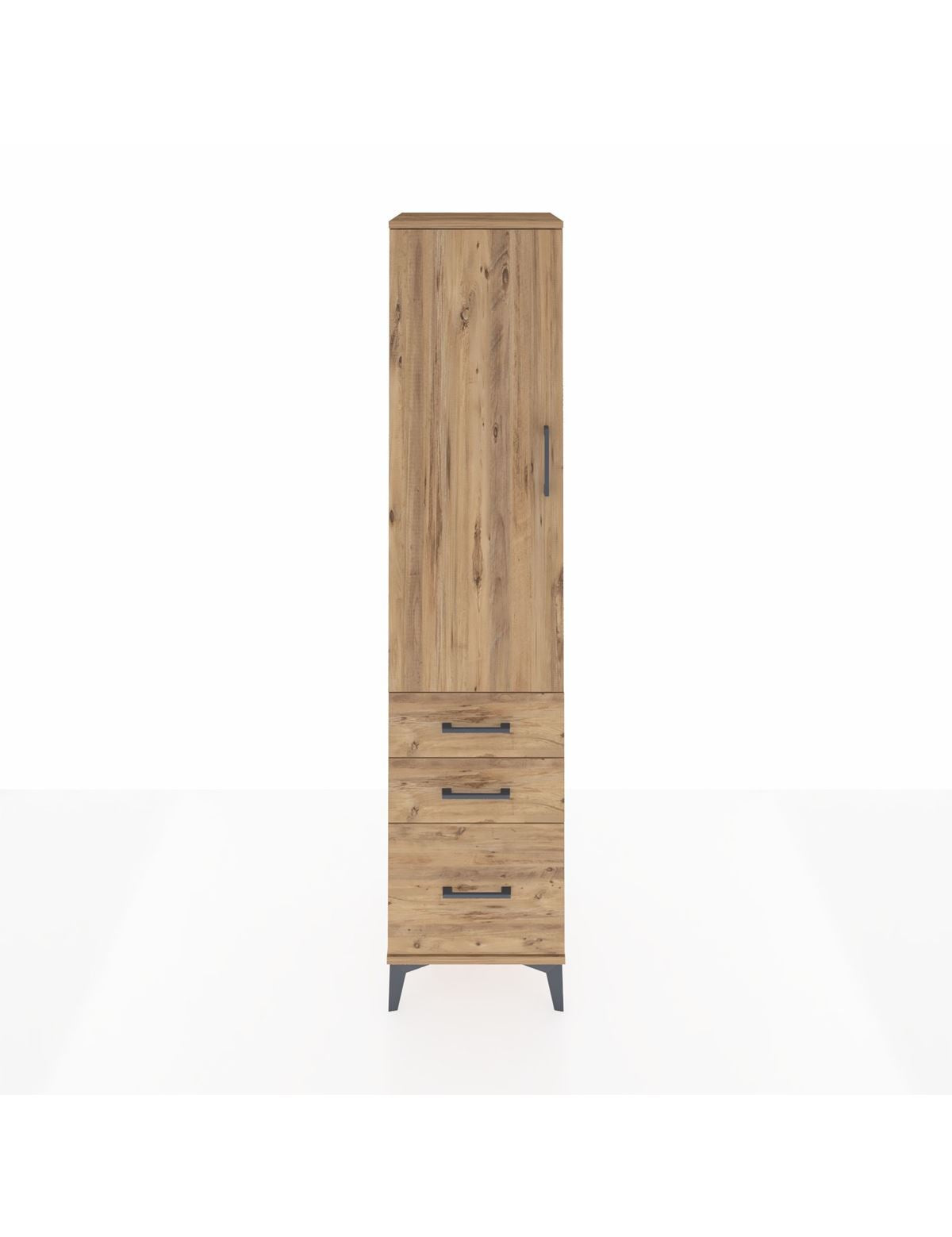 Hyperion Dolap 4 Raflı 3 Çekmeceli Tek Kapaklı 44x44x195 Çam-Çam