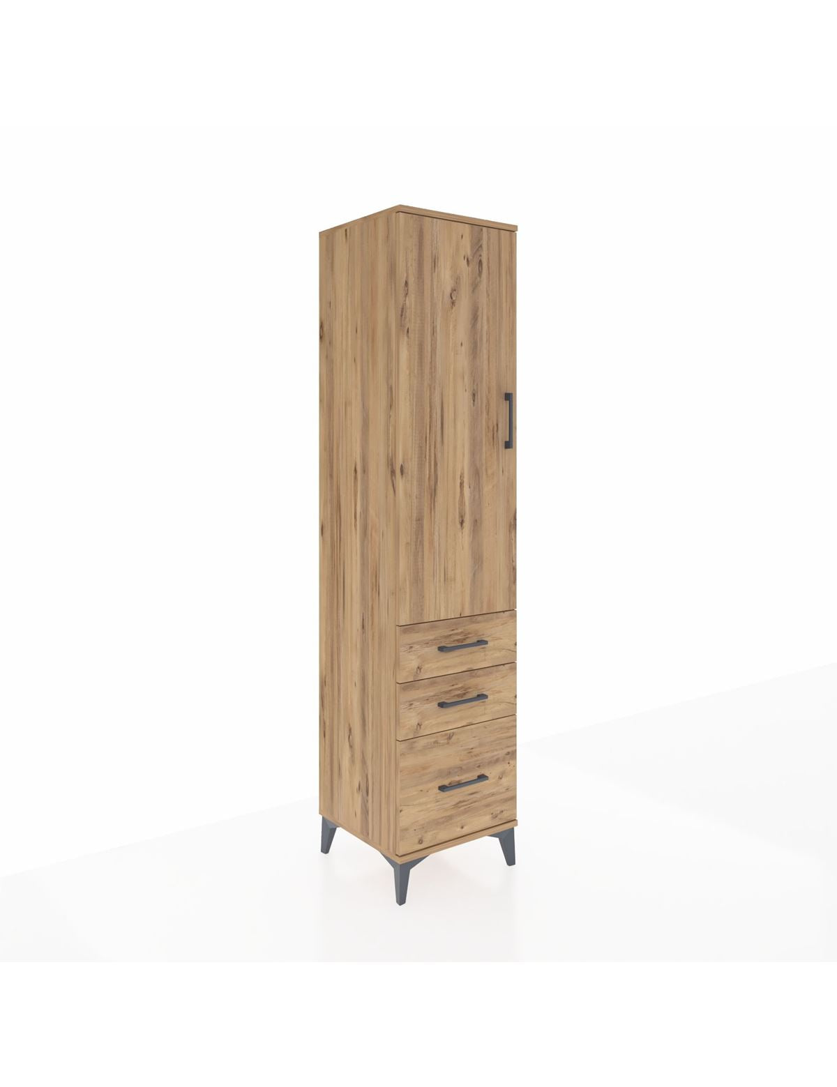 Hyperion Dolap 4 Raflı 3 Çekmeceli Tek Kapaklı 44x44x195 Çam-Çam