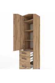 Hyperion Dolap 4 Raflı 3 Çekmeceli Tek Kapaklı 44x44x195 Çam-Çam