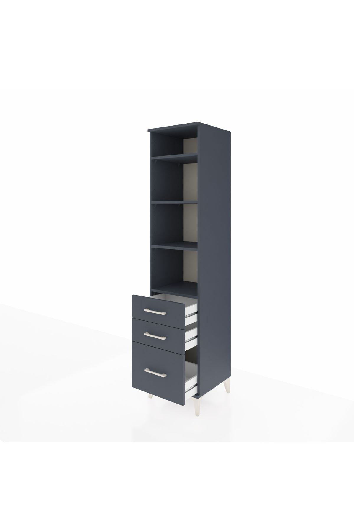 Hyperion Dolap 4 Raflı 3 Çekmeceli 44x44x195 Antrasit-Antrasit