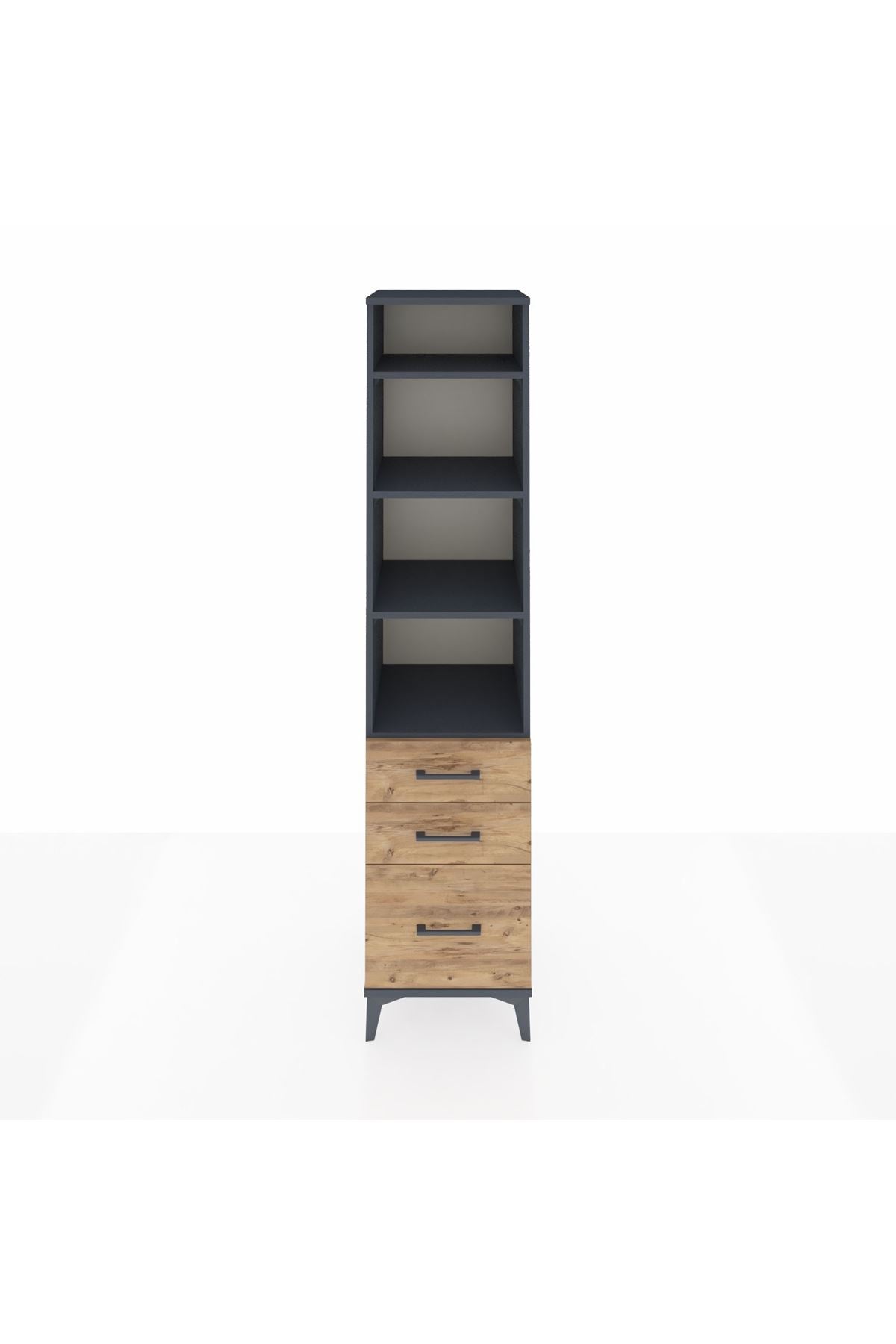 Hyperion Dolap 4 Raflı 3 Çekmeceli 44x44x195 Antrasit-Çam