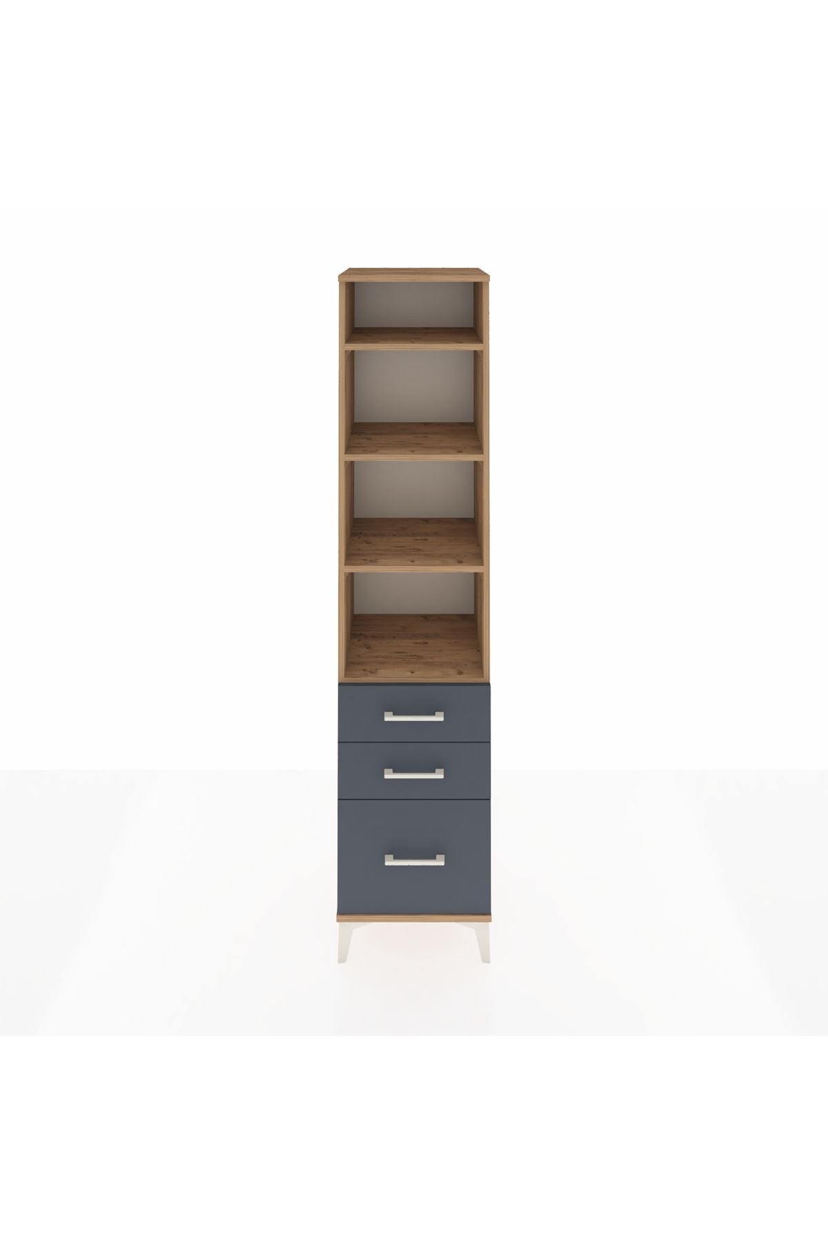 Hyperion Dolap 4 Raflı 3 Çekmeceli 44x44x195 Çam-Antrasit