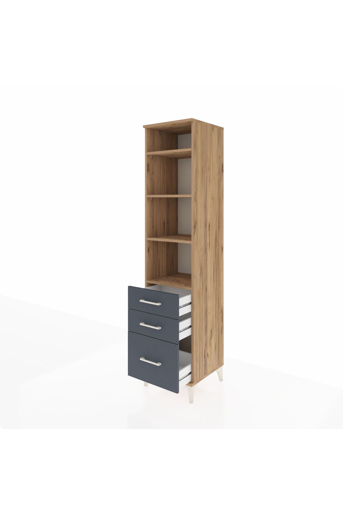 Hyperion Dolap 4 Raflı 3 Çekmeceli 44x44x195 Çam-Antrasit