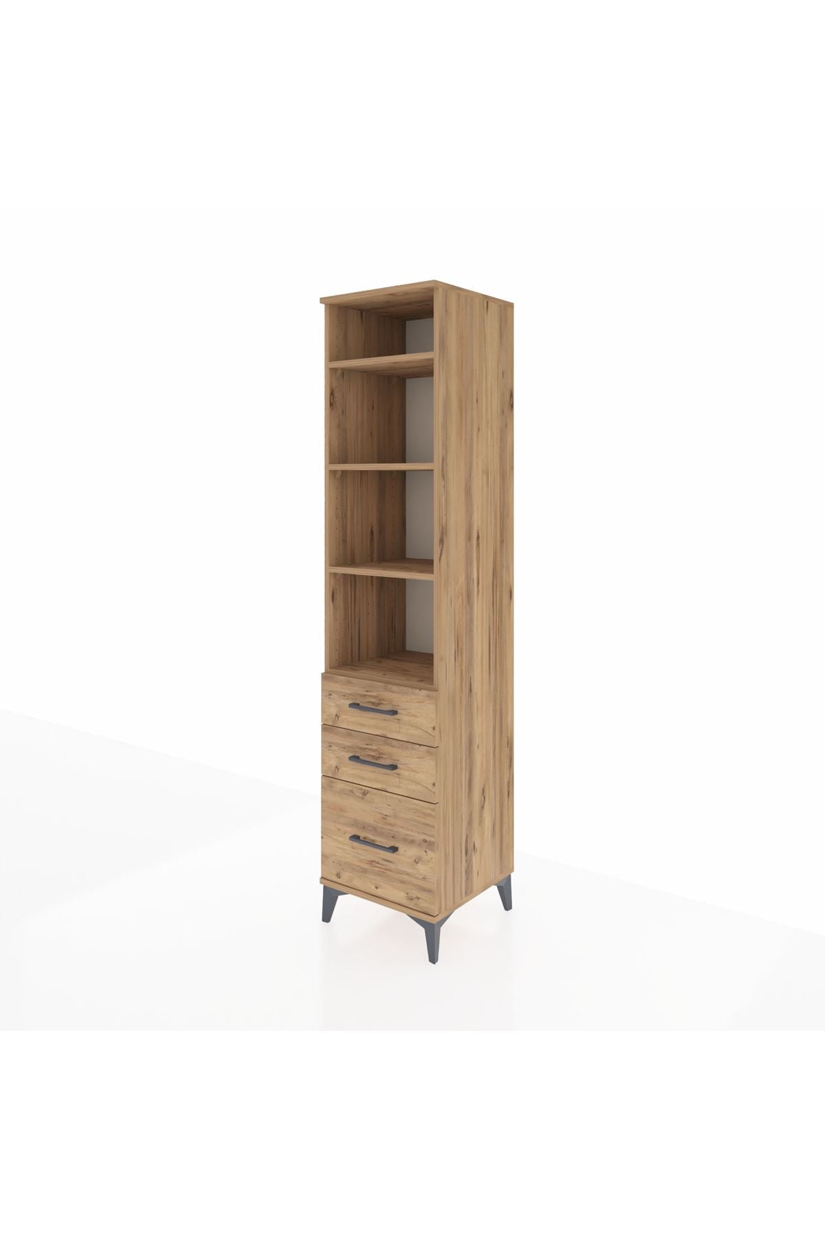 Hyperion Dolap 4 Raflı 3 Çekmeceli 44x44x195 Çam-Çam