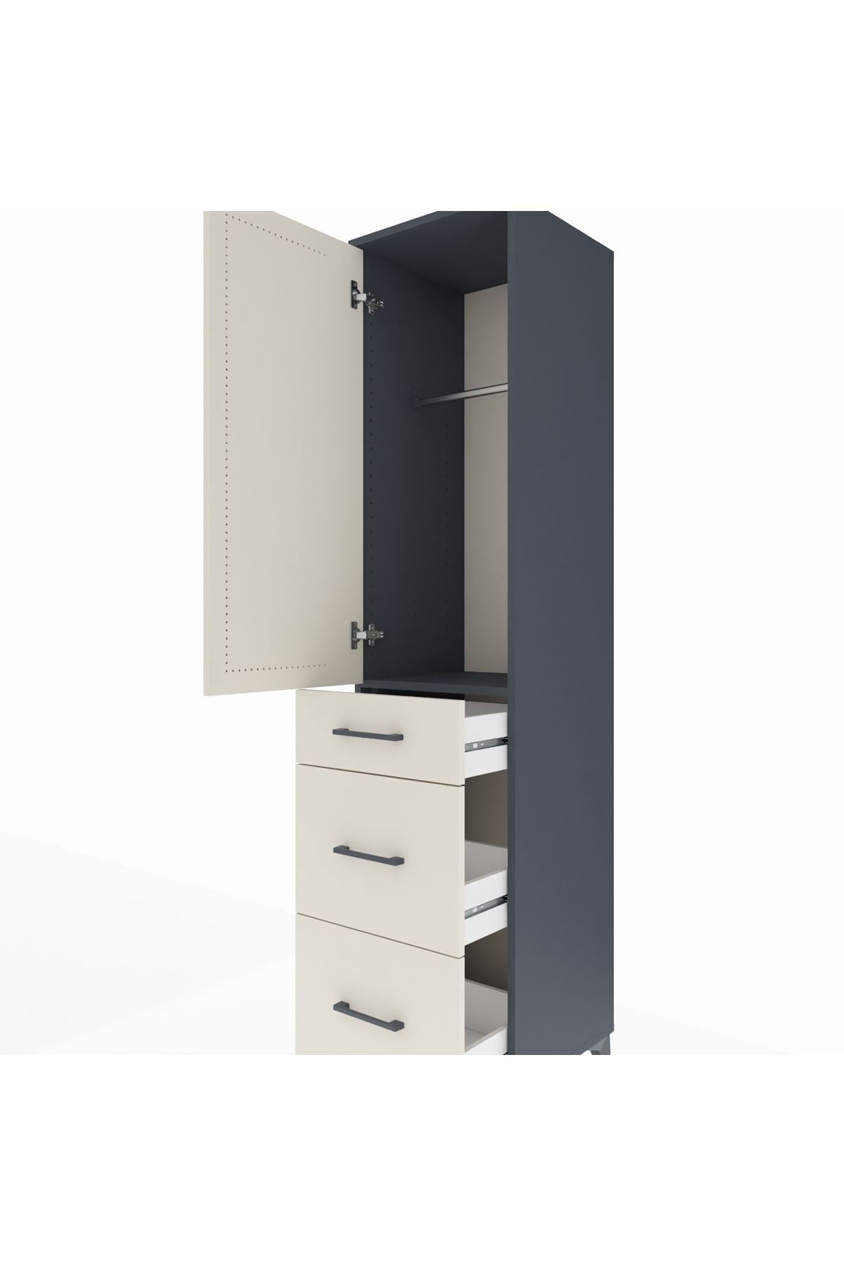Hyperion Dolap Tek Raflı 3 Çekmeceli Tek Askılı 44x44x195 Antrasit-Aytaşı