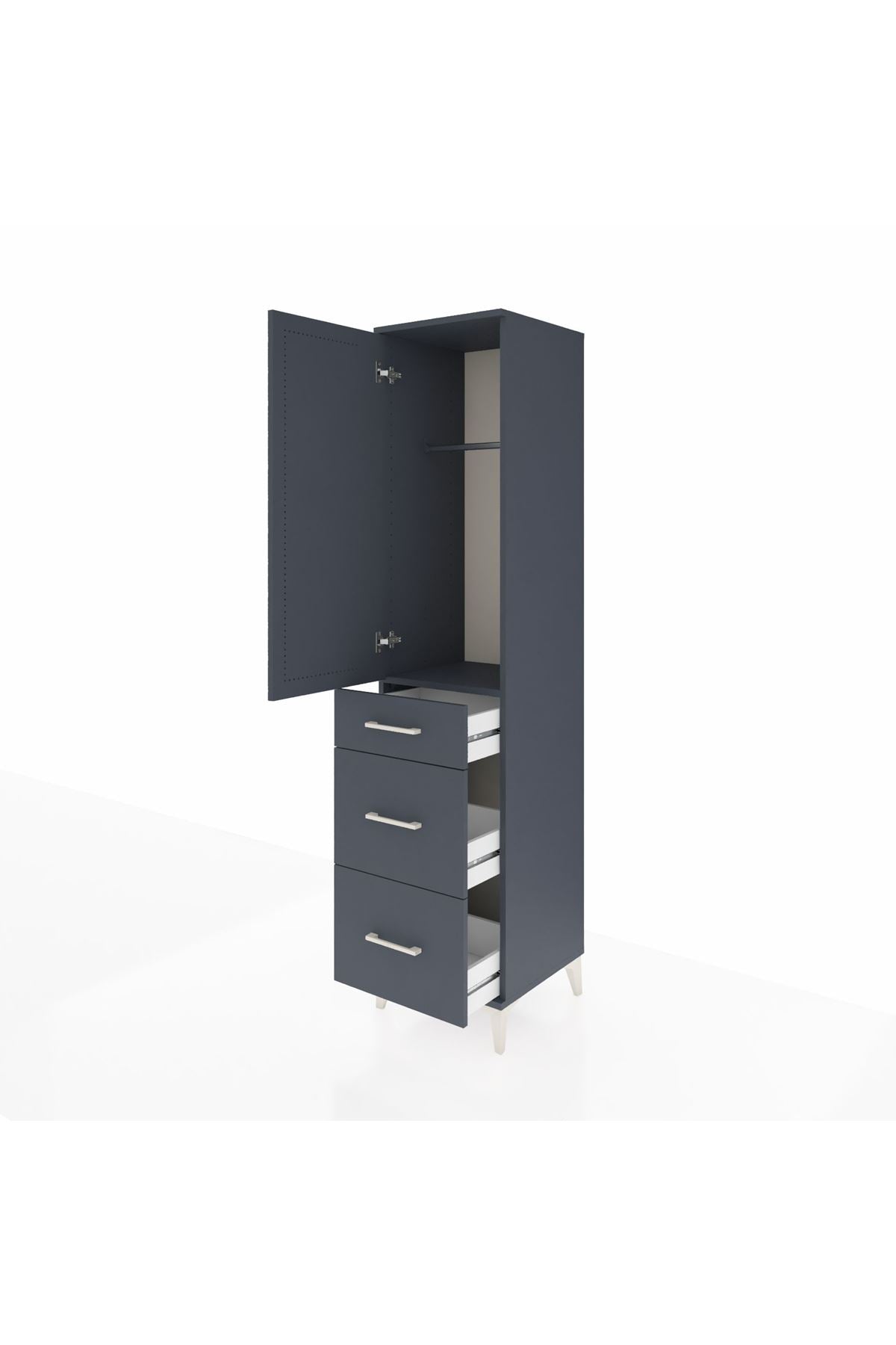 Hyperion Dolap Tek Raflı 3 Çekmeceli Tek Askılı 44x44x195 Antrasit-Antrasit