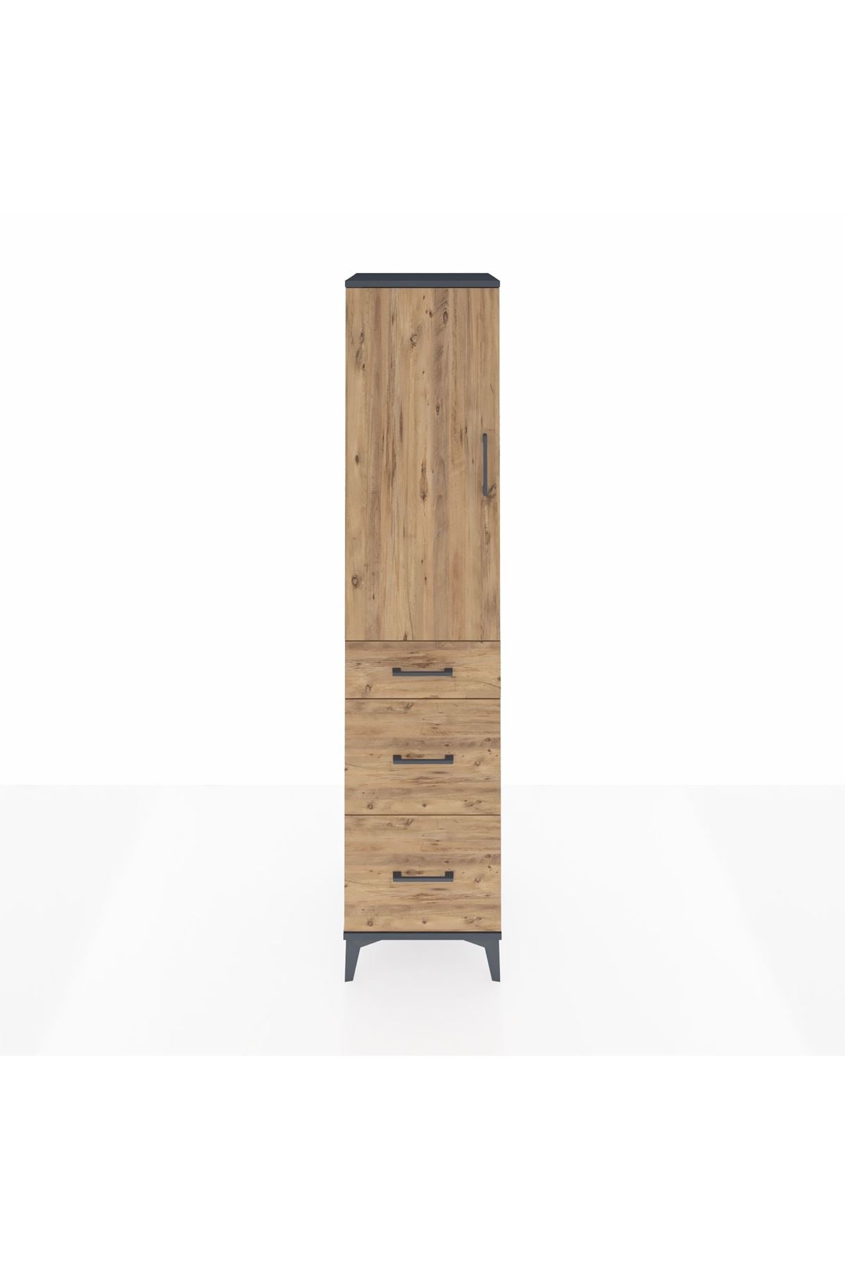 Hyperion Dolap Tek Raflı 3 Çekmeceli Tek Askılı 44x44x195 Antrasit-Çam