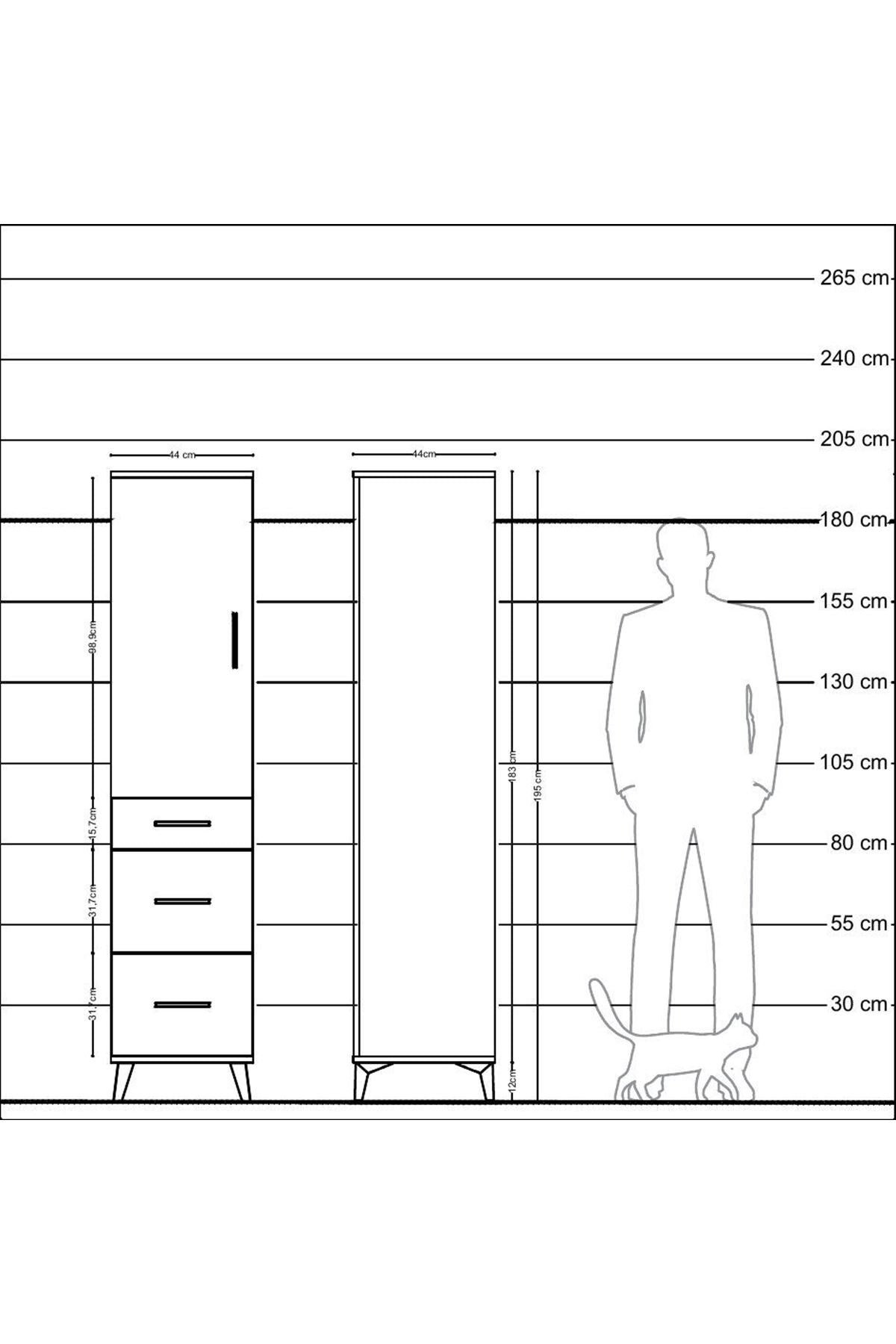 Hyperion Dolap Tek Raflı 3 Çekmeceli Tek Askılı 44x44x195 Antrasit-Çam