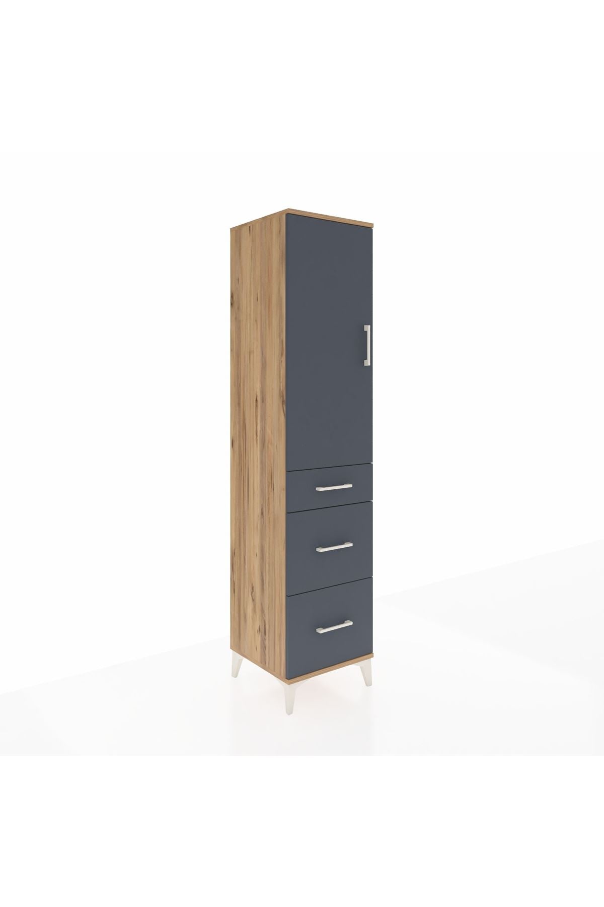 Hyperion Dolap Tek Raflı 3 Çekmeceli Tek Askılı 44x44x195 Çam-Antrasit