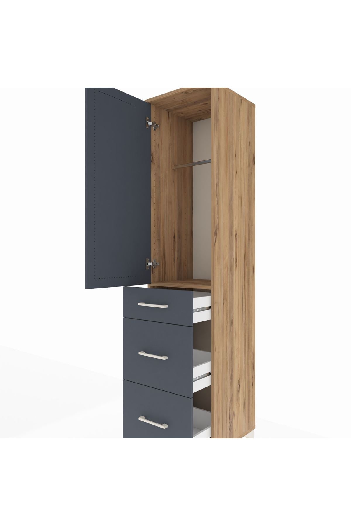 Hyperion Dolap Tek Raflı 3 Çekmeceli Tek Askılı 44x44x195 Çam-Antrasit