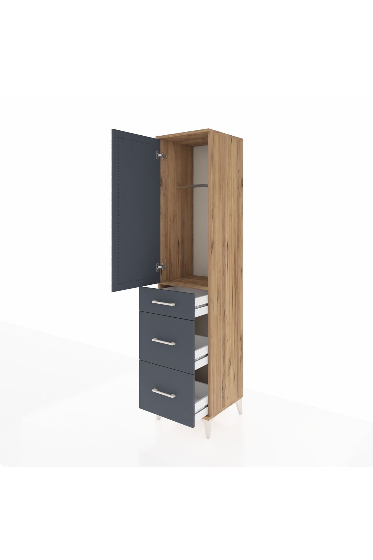 Hyperion Dolap Tek Raflı 3 Çekmeceli Tek Askılı 44x44x195 Çam-Antrasit