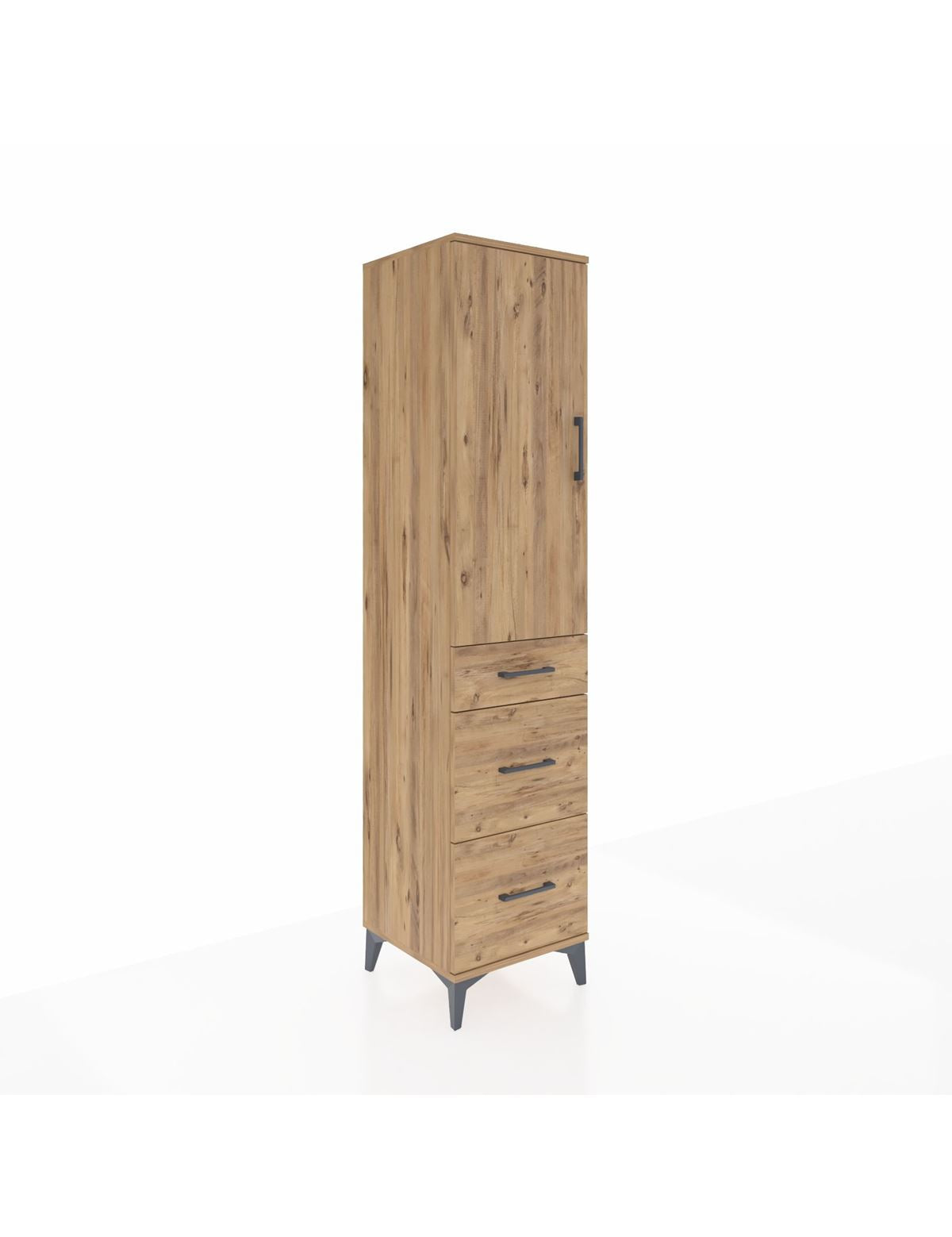 Hyperion Dolap Tek Raflı 3 Çekmeceli Tek Askılı 44x44x195 Çam-Çam