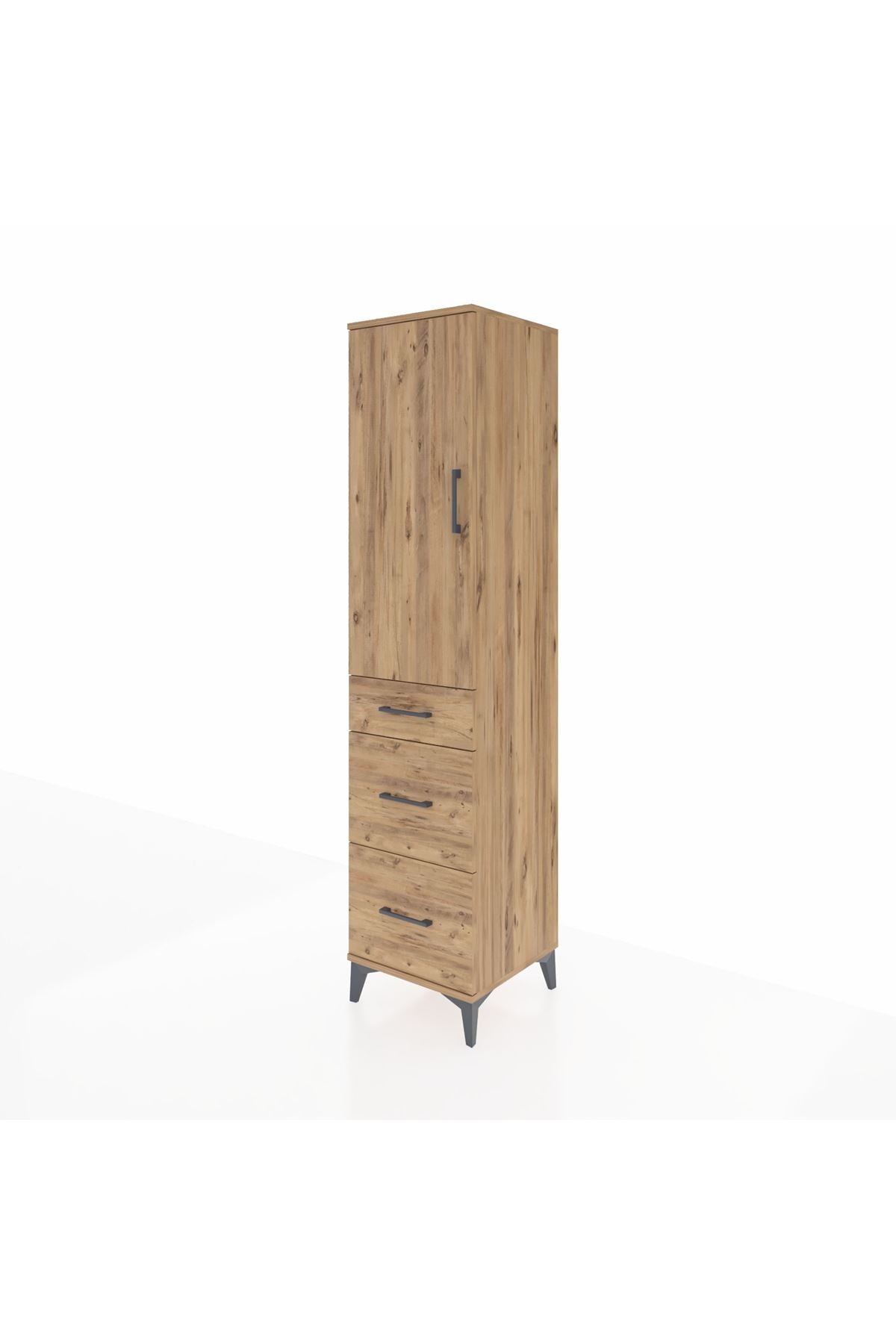 Hyperion Dolap Tek Raflı 3 Çekmeceli Tek Askılı 44x44x195 Çam-Çam