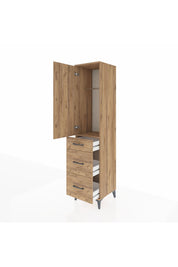 Hyperion Dolap Tek Raflı 3 Çekmeceli Tek Askılı 44x44x195 Çam-Çam