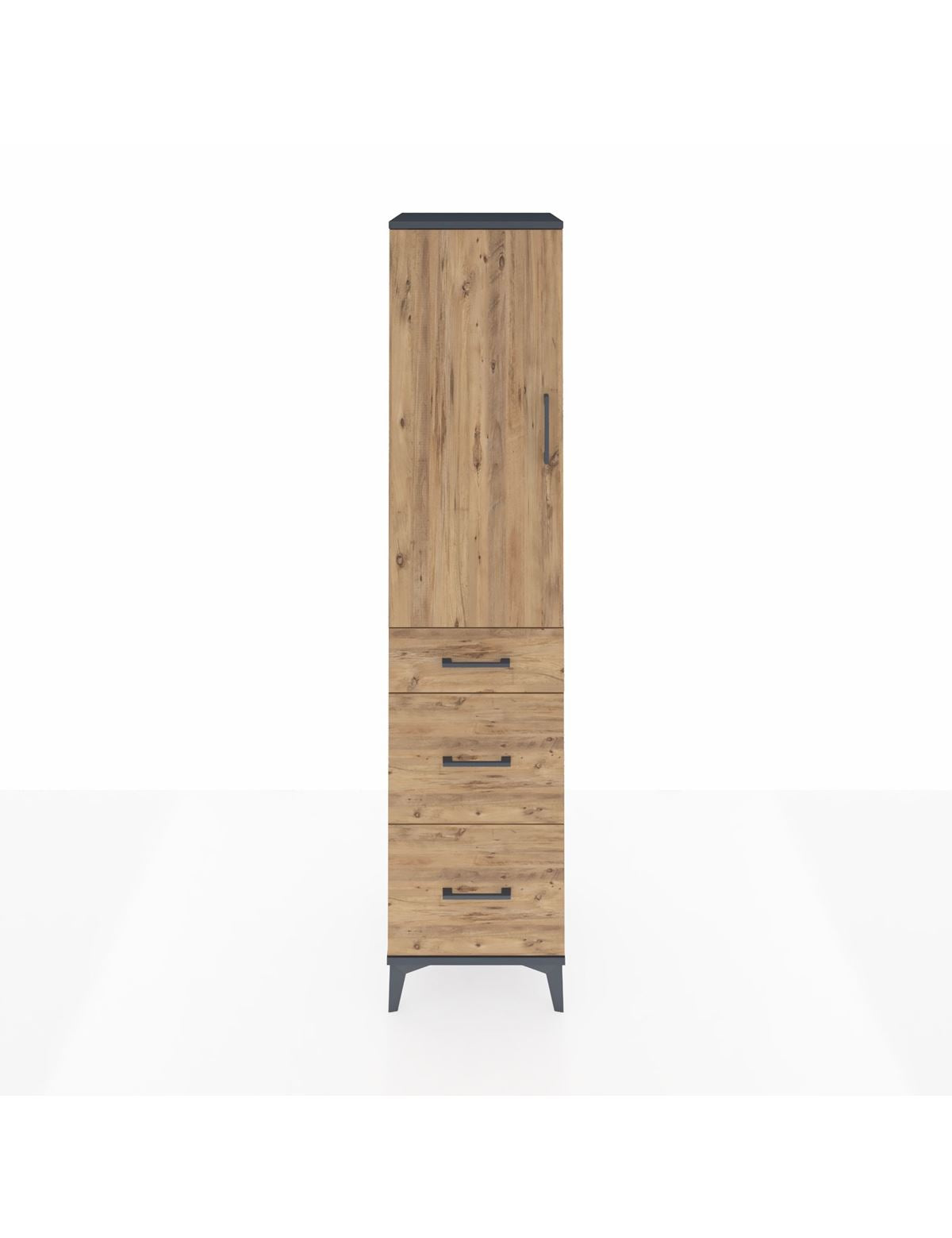 Hyperion Dolap 3 Raflı 3 Çekmeceli Tek Kapaklı 44x44x195 Antrasit-Çam